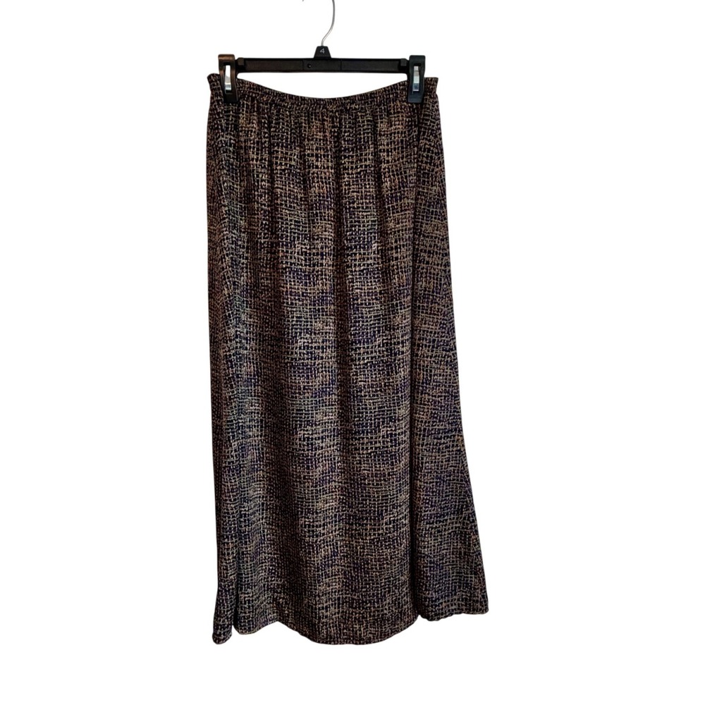 Doncaster Vintage Women's Silk Maxi Skirt Medium Brown Purple Abstract Grid